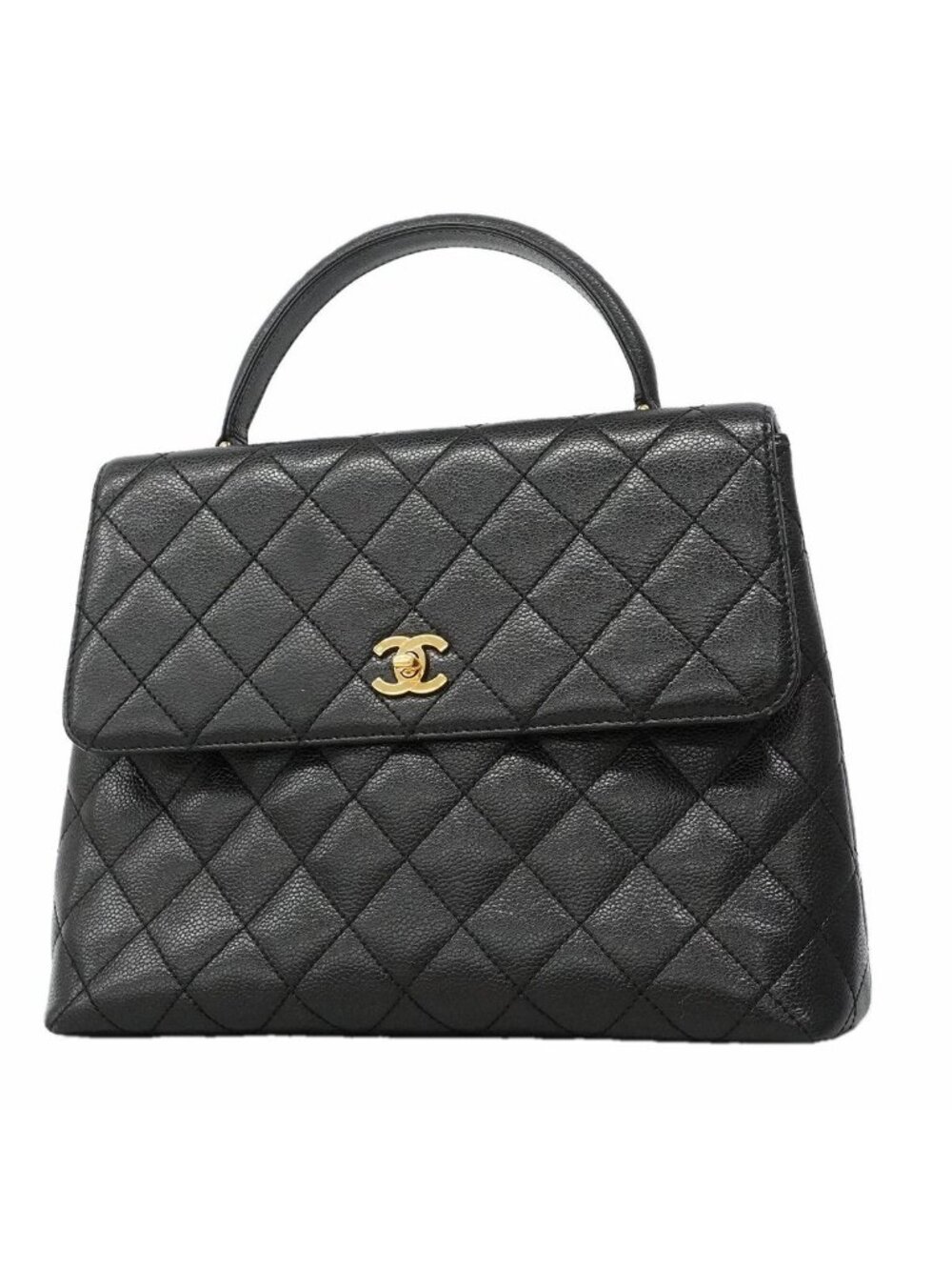 Chanel Handbag Quilted Caviar Leather Black Gold